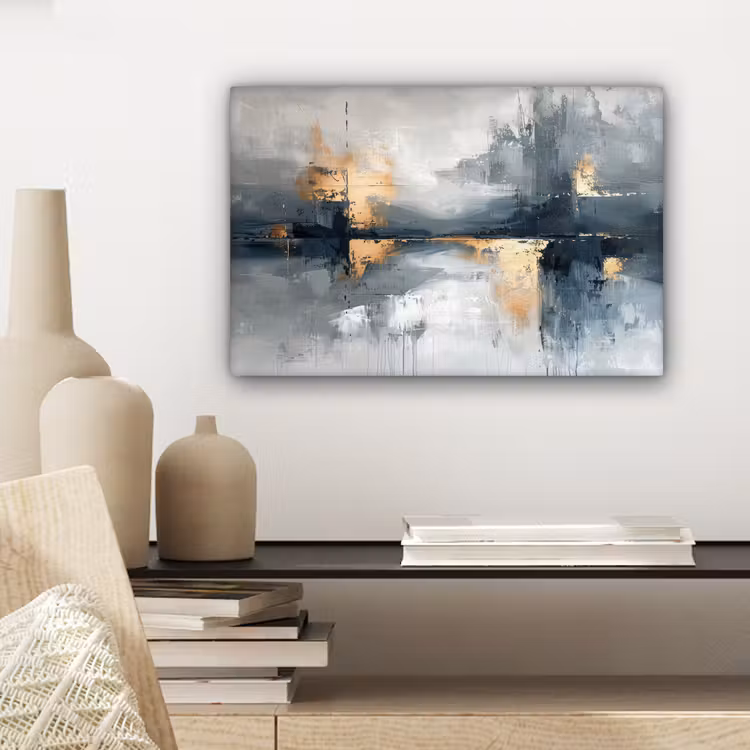 Kunst - Grijs - Goud - Abstract canvas 2cm klein -sfeer6