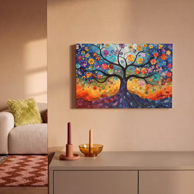 Kunst - Levensboom - Bloemen - Hippie canvas 2cm klein -sfeer1