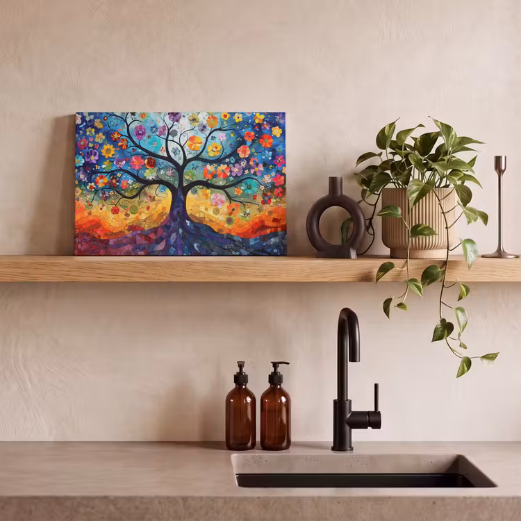 Kunst - Levensboom - Bloemen - Hippie canvas 2cm klein -sfeer3