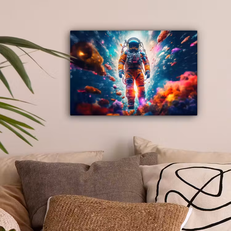 Astronaut - Neon - Meteoriet - Neon canvas 2cm klein -sfeer1