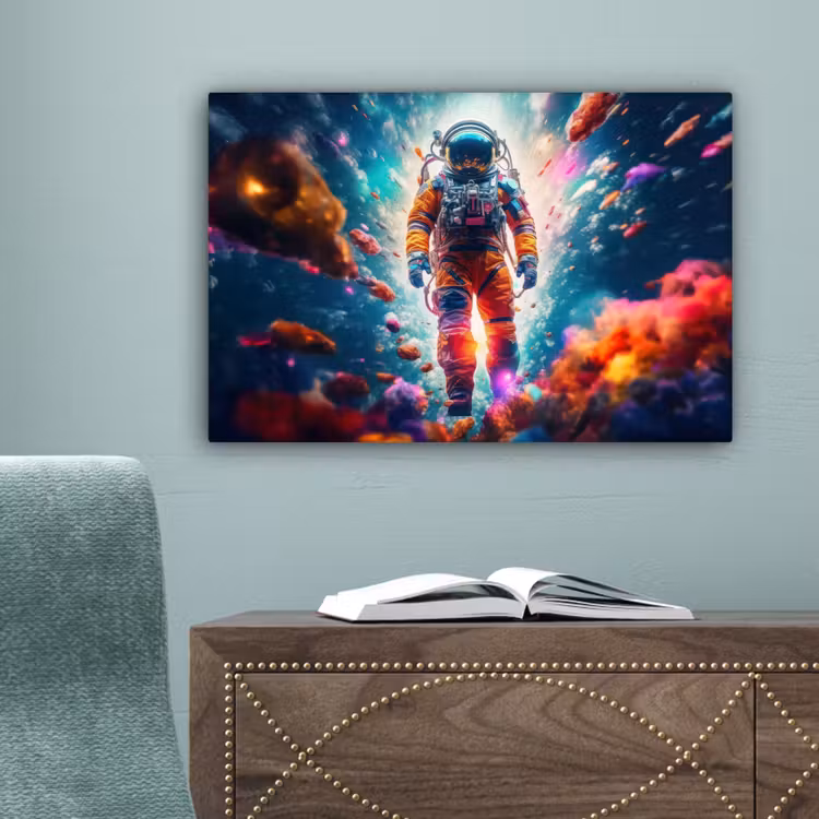 Astronaut - Neon - Meteoriet - Neon canvas 2cm klein -sfeer4