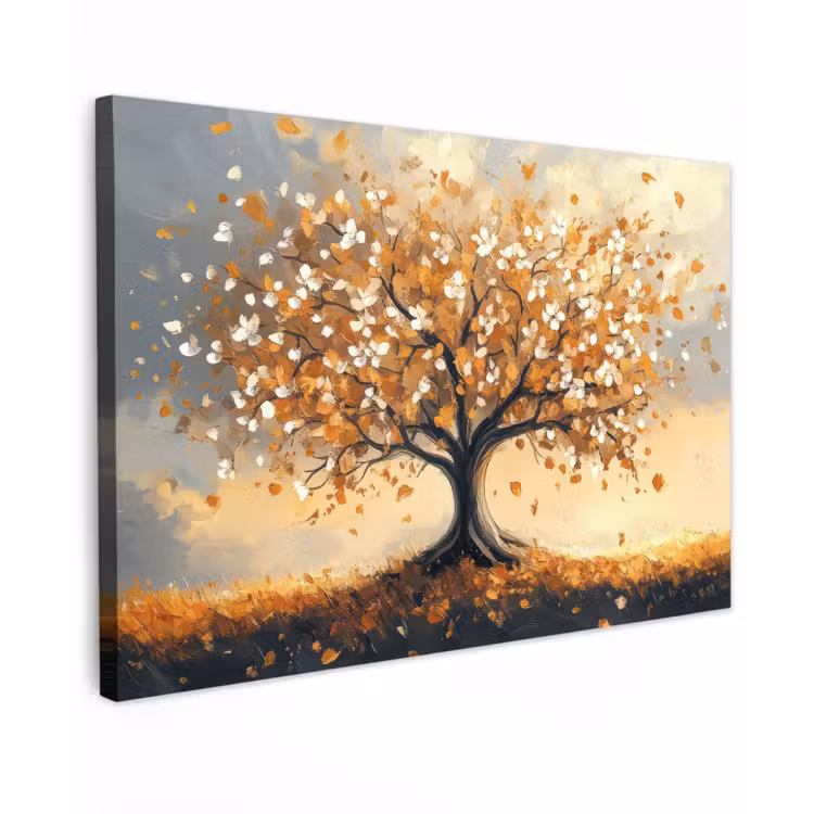 Herfst - Boom - Oranje - Bladeren - Levensboom - Abstract canvas 2cm klein -z3d