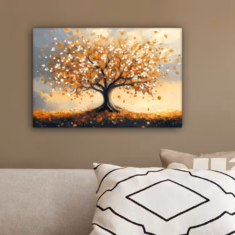 Herfst - Boom - Oranje - Bladeren - Levensboom - Abstract canvas 2cm klein -sfeer3