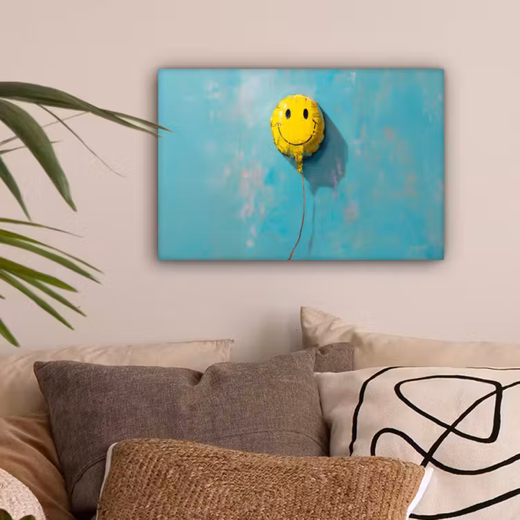 Ballon - Geel - Smiley canvas 2cm klein -sfeer1