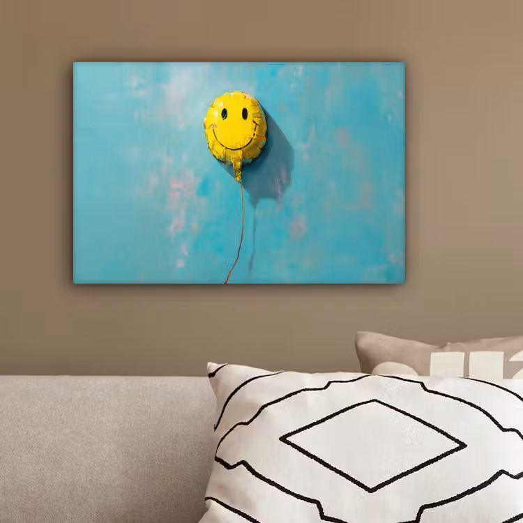 Ballon - Geel - Smiley canvas 2cm klein -sfeer3