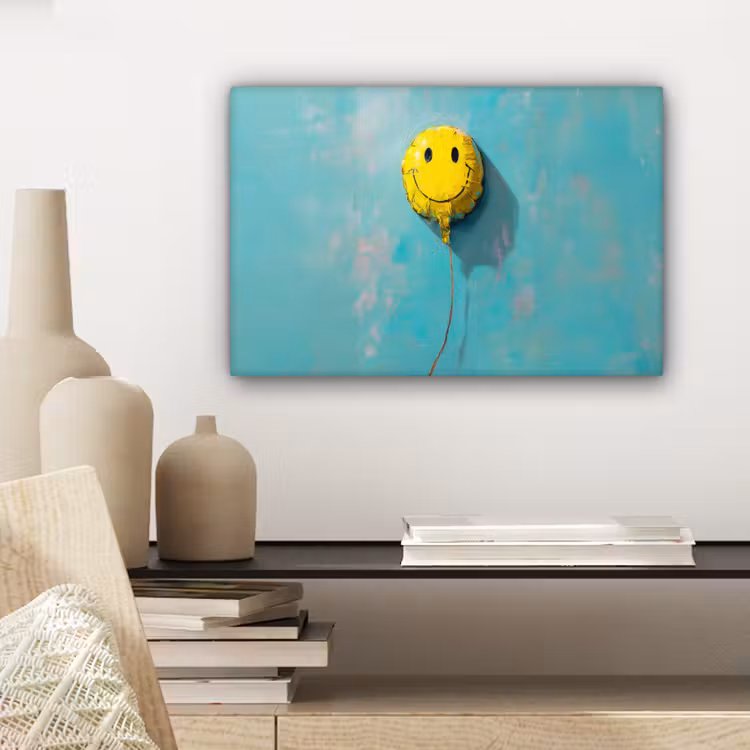 Ballon - Geel - Smiley canvas 2cm klein -sfeer6