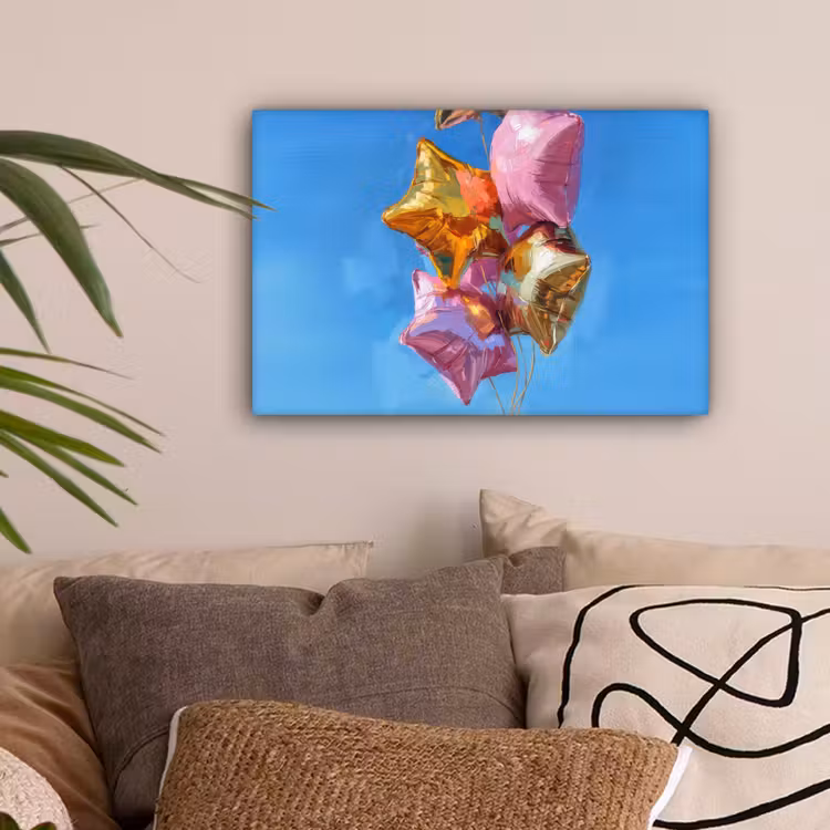 Ballonnen - Goud - Stervorm - Roze canvas 2cm klein -sfeer1