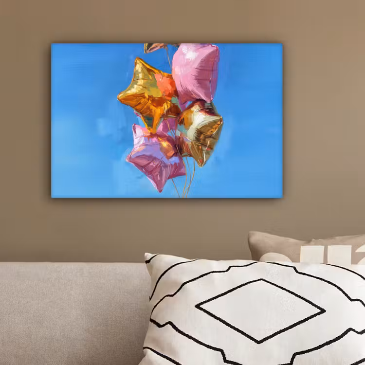 Ballonnen - Goud - Stervorm - Roze canvas 2cm klein -sfeer3