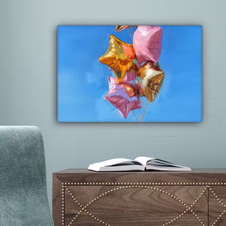 Ballonnen - Goud - Stervorm - Roze canvas 2cm klein -sfeer4
