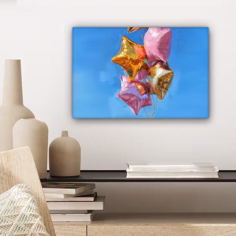 Ballonnen - Goud - Stervorm - Roze canvas 2cm klein -sfeer6