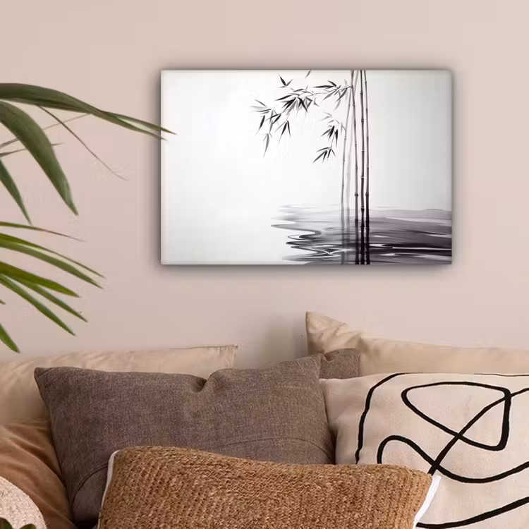 Bamboestammen - Water - Minimalistisch - Wit canvas 2cm klein -sfeer1