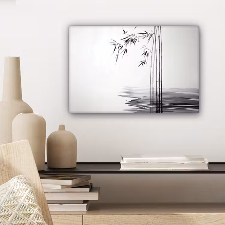 Bamboestammen - Water - Minimalistisch - Wit canvas 2cm klein -sfeer6