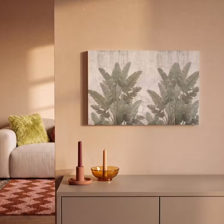 Bananenbladeren - Beton - Groen canvas 2cm klein -sfeer1