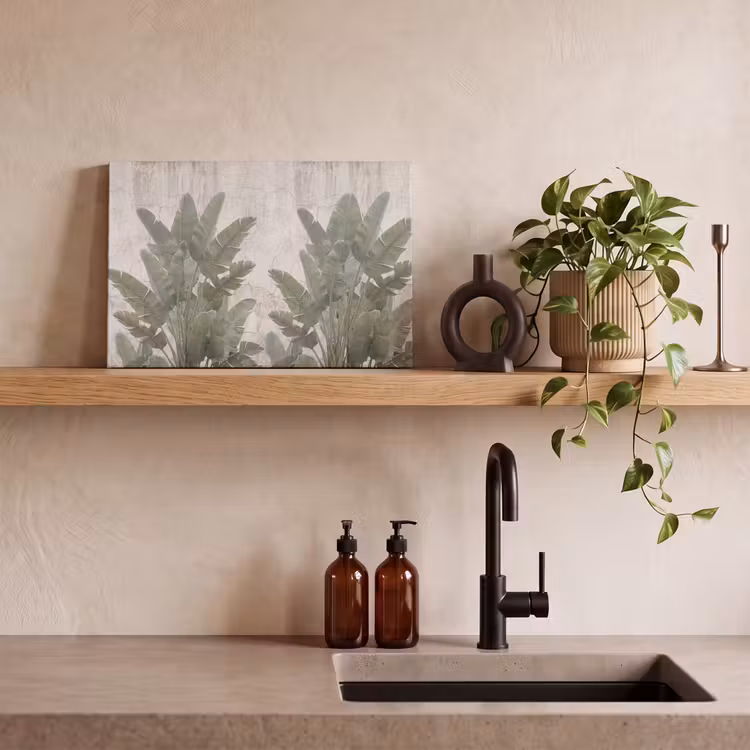 Bananenbladeren - Beton - Groen canvas 2cm klein -sfeer3