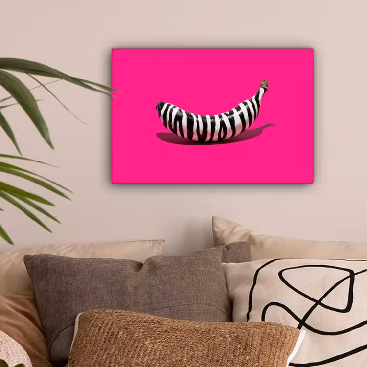 Banaan - Zebraprint - Roze canvas 2cm klein -sfeer1