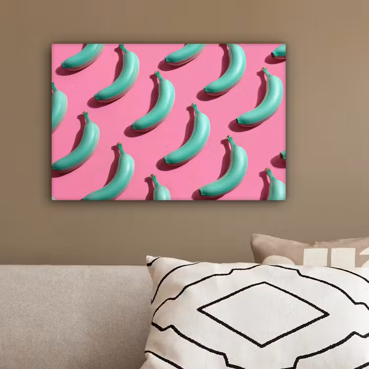 Bananen - Patroon - Blauw - Roze canvas 2cm klein -sfeer3
