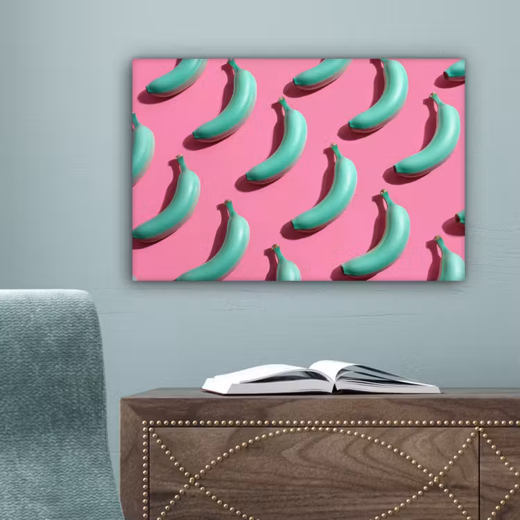 Bananen - Patroon - Blauw - Roze canvas 2cm klein -sfeer4
