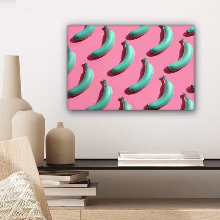Bananen - Patroon - Blauw - Roze canvas 2cm klein -sfeer6