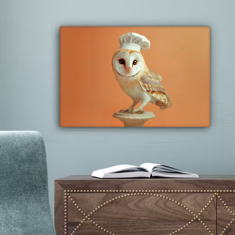 Kerkuil - Koksmuts - Oranje - Vogel canvas 2cm klein -sfeer4