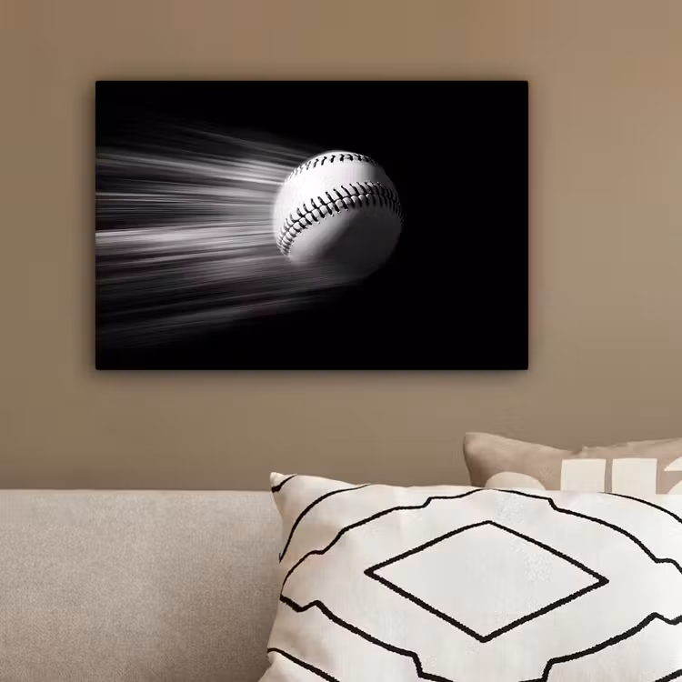 Honkbal - Wit - Vliegt canvas 2cm klein -sfeer3