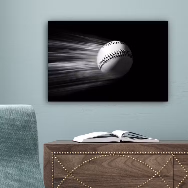 Honkbal - Wit - Vliegt canvas 2cm klein -sfeer4