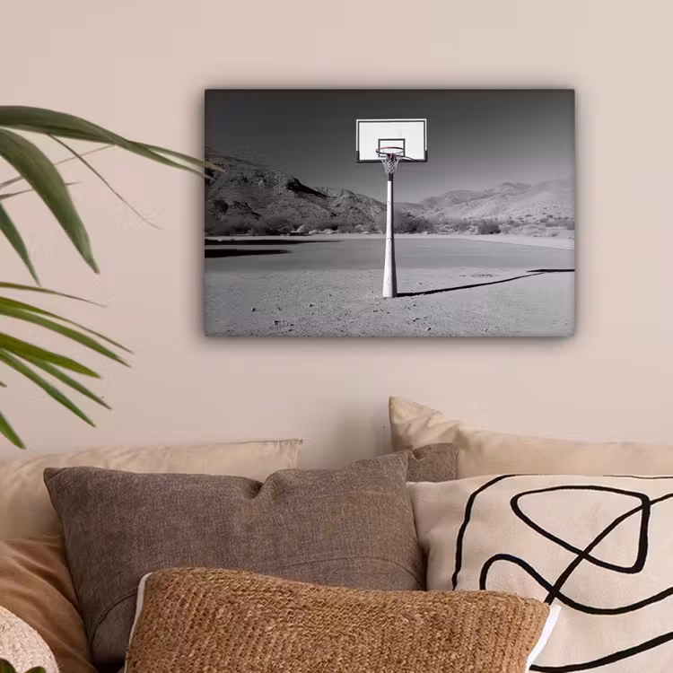 Basketbalpaal - Landschap - Zand - Wit canvas 2cm klein -sfeer1
