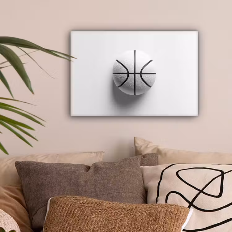 Basketbal - Wit - Schaduw - Lijnen canvas 2cm klein -sfeer1