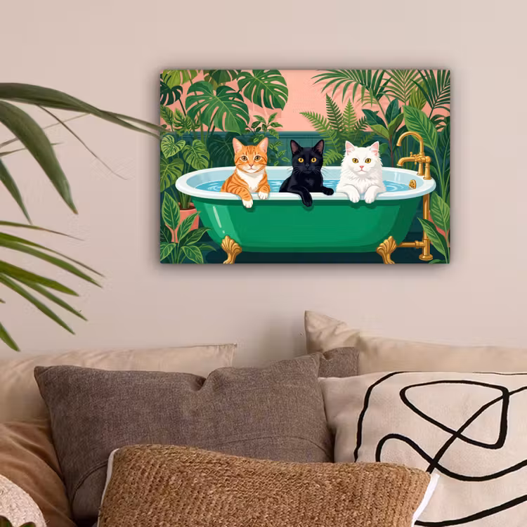 Badkamer - Kattenparade - Kleurrijk canvas 2cm klein -sfeer1