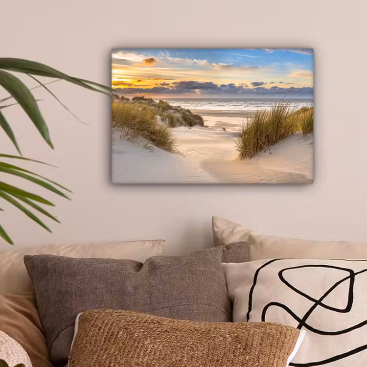 Strand - Duin - Gras - Zonsondergang - Zee canvas 2cm klein -sfeer1