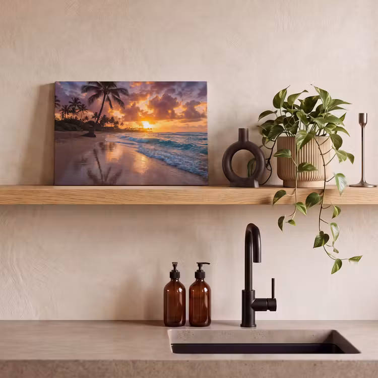 Strand - Zonsopgang - Tropisch - Natuur - Oranje canvas 2cm klein -sfeer3