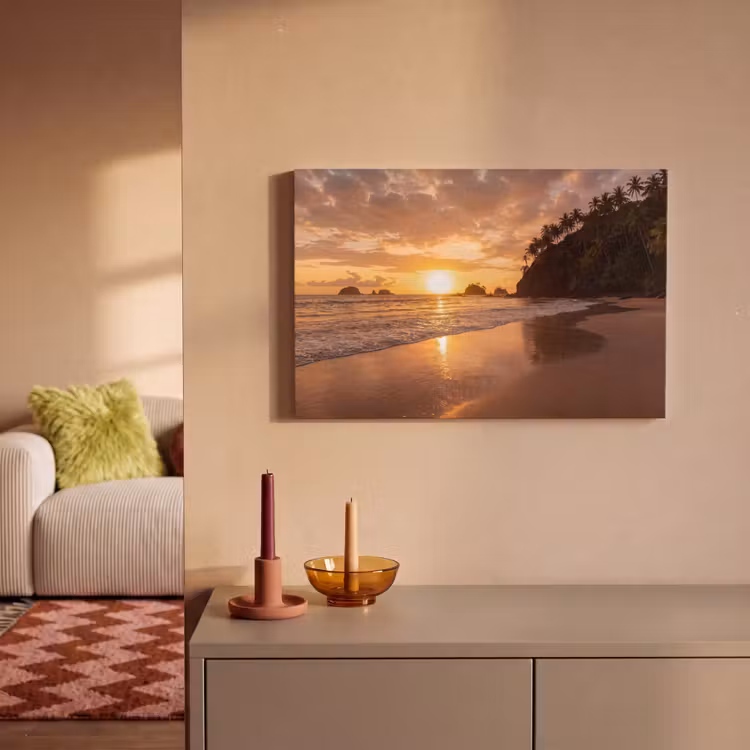 Strand - Zonsondergang - Natuur - Tropisch - Oranje canvas 2cm klein -sfeer1