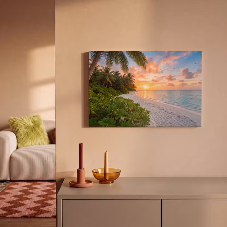 Strand - Zonsondergang - Palmbomen - Tropisch - Natuur canvas 2cm klein -sfeer1