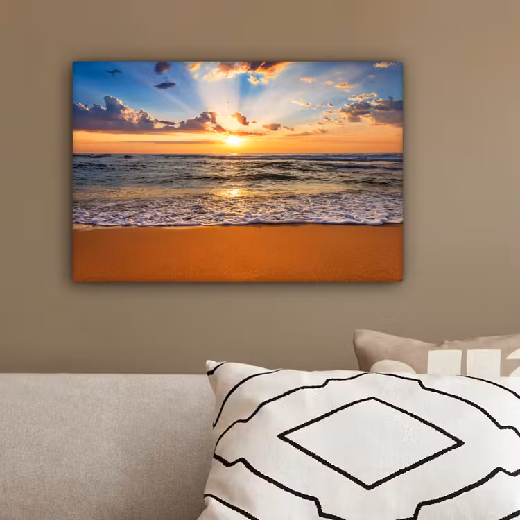 Strand - Zonsondergang - Zee - Wolken - Horizon canvas 2cm klein -sfeer3