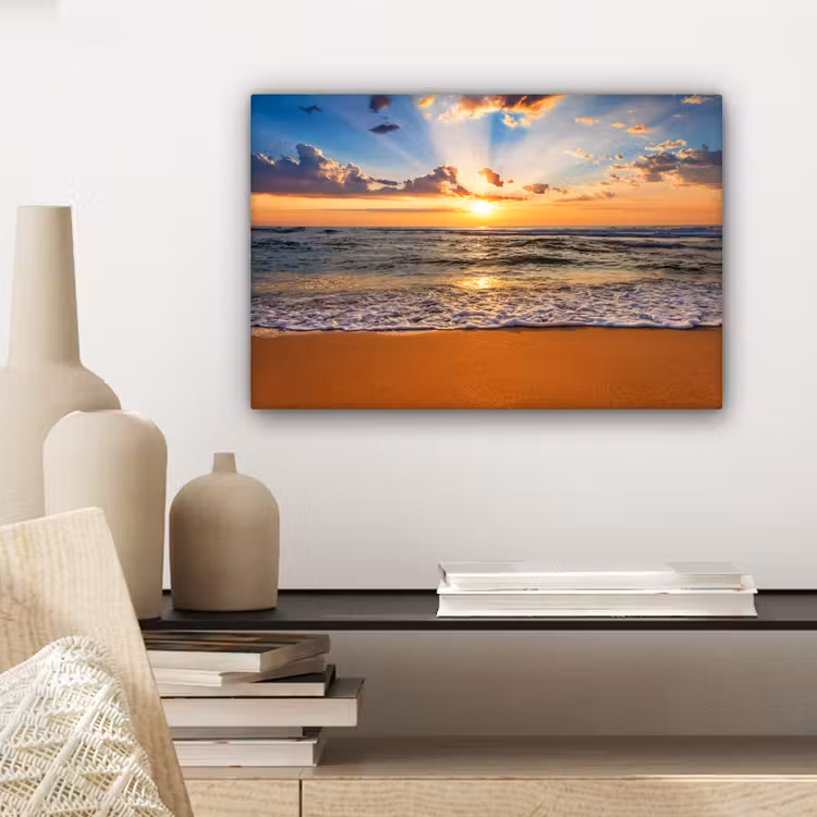 Strand - Zonsondergang - Zee - Wolken - Horizon canvas 2cm klein -sfeer6