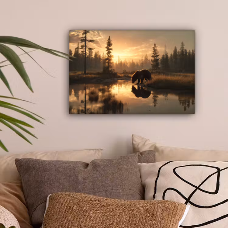 Beer - water - Bos - Ochtendlicht canvas 2cm klein -sfeer1