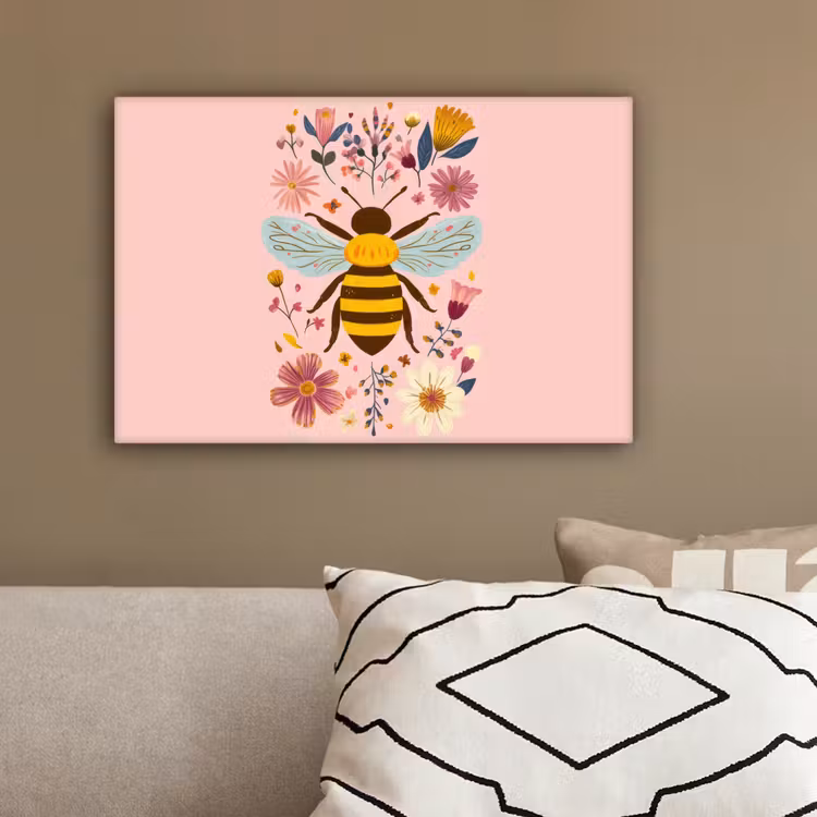 Bij - Geel - Bloemen - Kleurrijk canvas 2cm klein -sfeer3