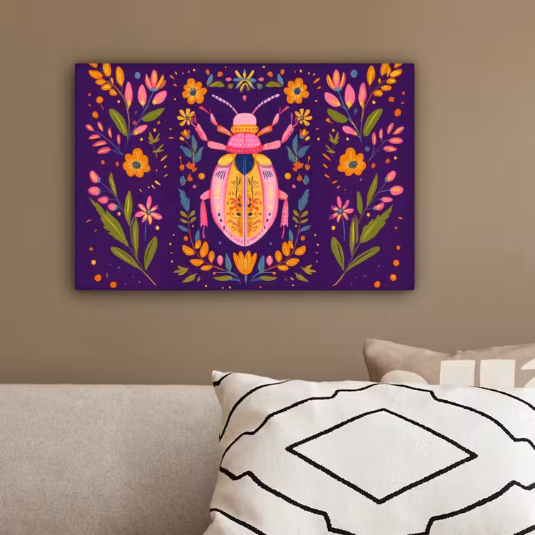 Kever - Felgekleurd - Bloemen - Bladeren canvas 2cm klein -sfeer3