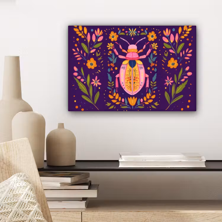 Kever - Felgekleurd - Bloemen - Bladeren canvas 2cm klein -sfeer6