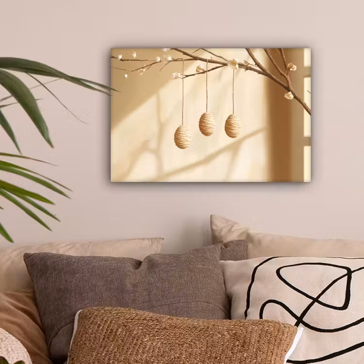 Beige - Paastak - Eieren canvas 2cm klein -sfeer1