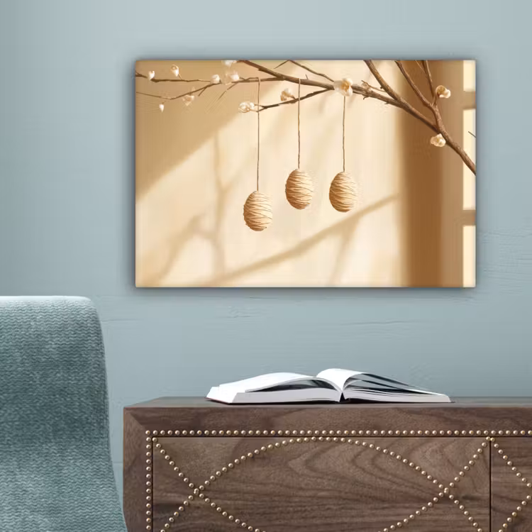 Beige - Paastak - Eieren canvas 2cm klein -sfeer4