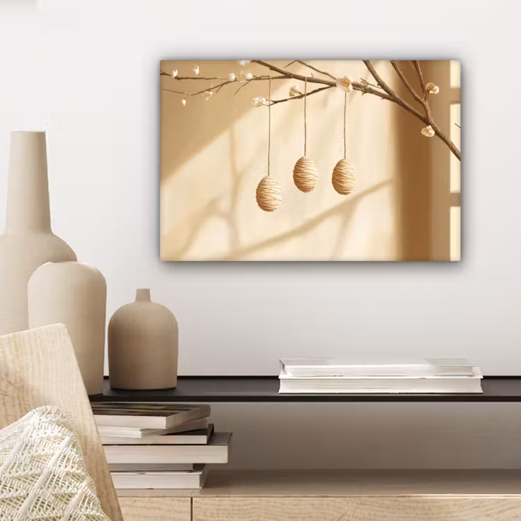 Beige - Paastak - Eieren canvas 2cm klein -sfeer6