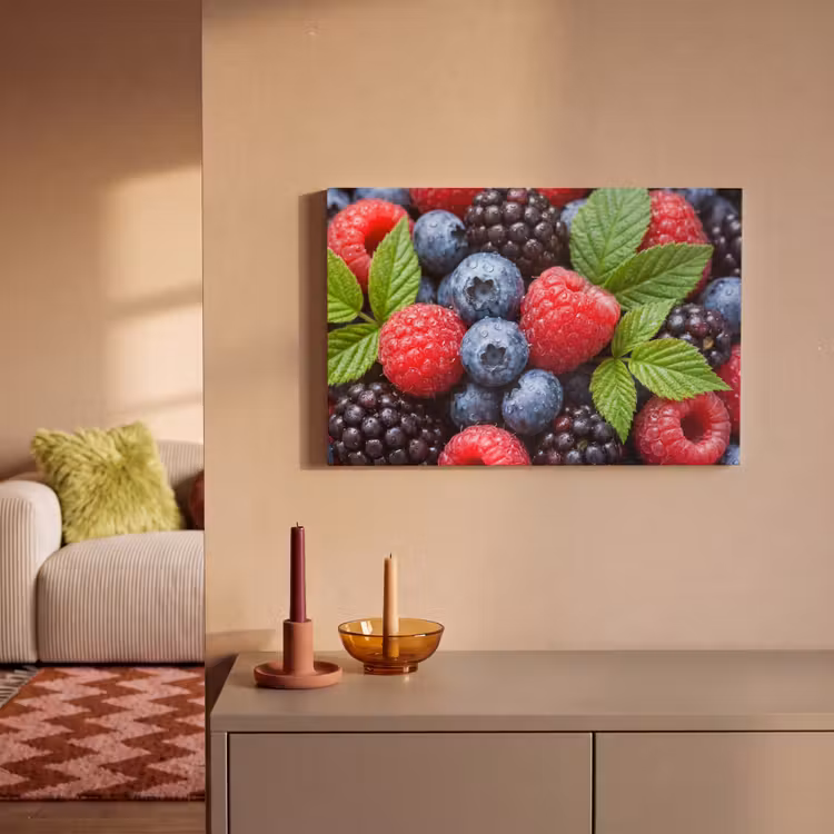 Bessen - Vers - Waterdruppels - Kleurrijk - Eten canvas 2cm klein -sfeer1