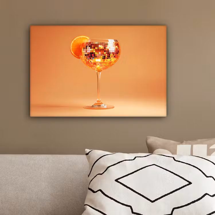Drank - Oranje - Glitter - Disco canvas 2cm klein -sfeer3