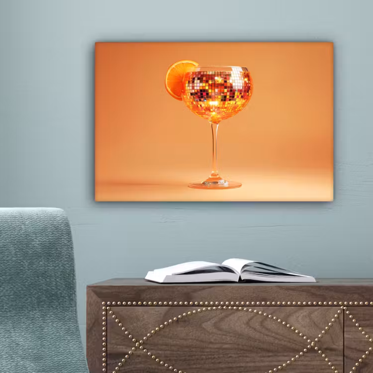 Drank - Oranje - Glitter - Disco canvas 2cm klein -sfeer4
