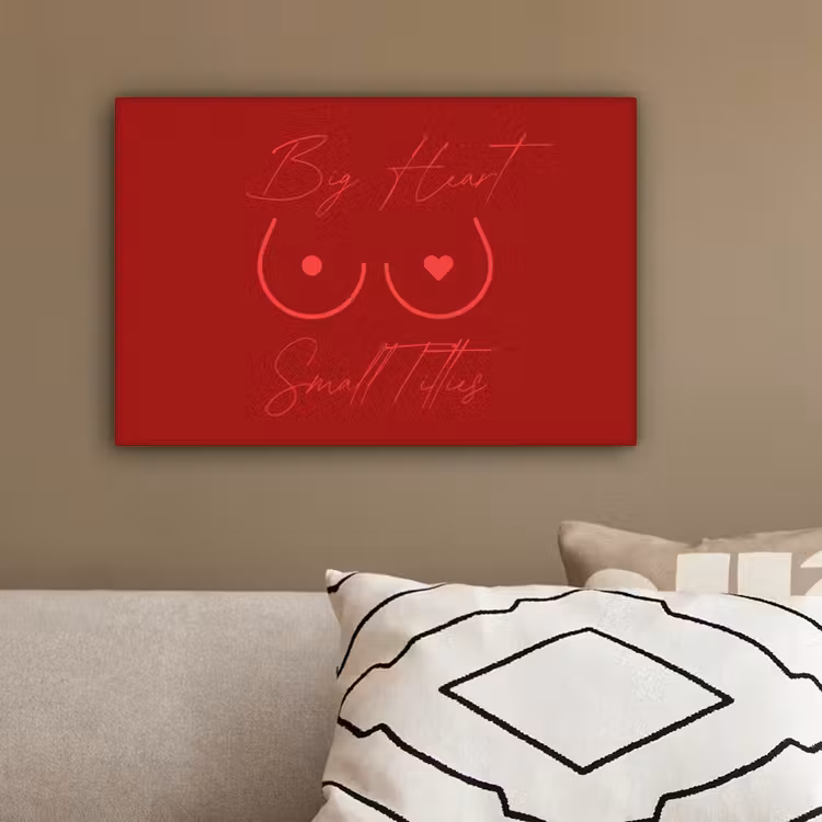 big heart small titties - Hart - Rood canvas 2cm klein -sfeer1