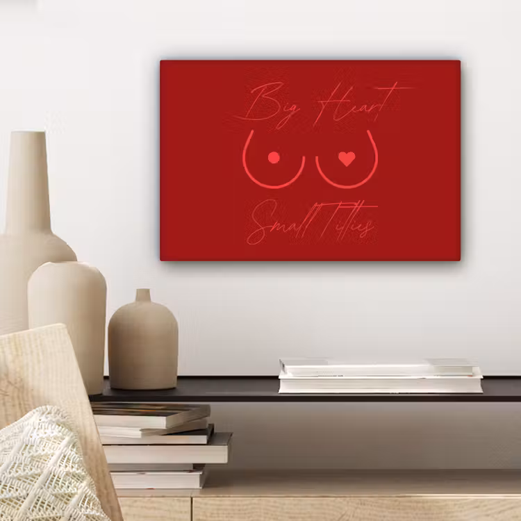big heart small titties - Hart - Rood canvas 2cm klein -sfeer3
