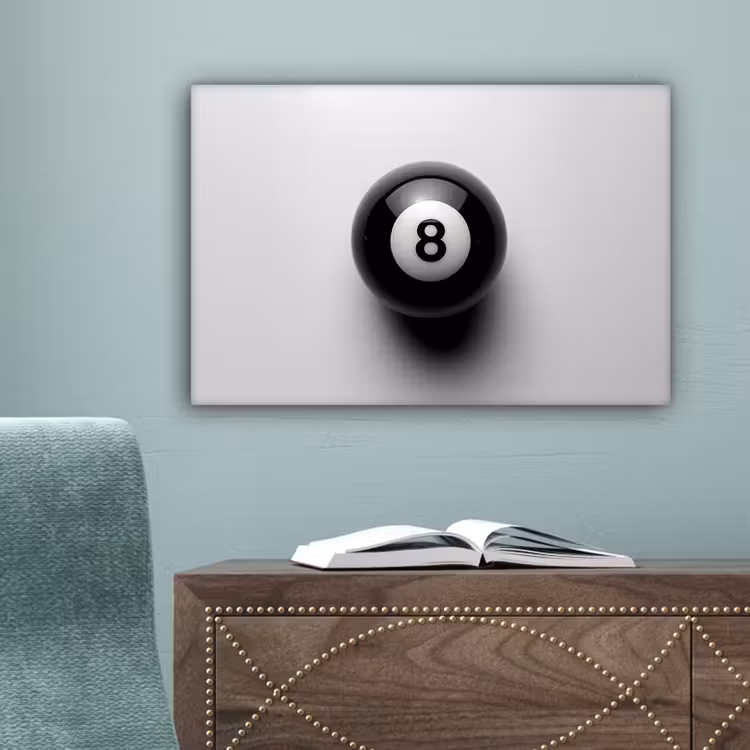 Biljartbal - Getal - Acht - Wit canvas 2cm klein -sfeer4
