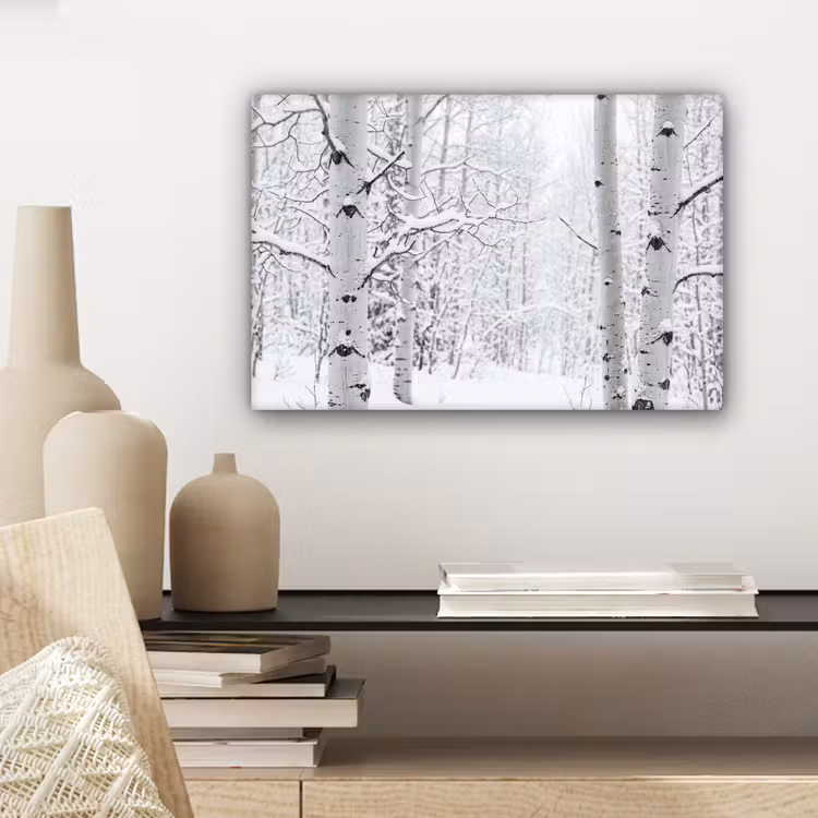 Berkenbomen - Sneeuw - Winter - Bos - Wit canvas 2cm klein -sfeer6