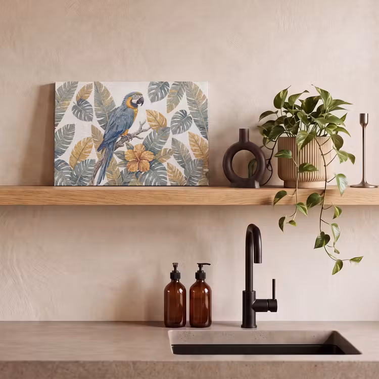 Vogel - Tak - Natuur - Mozaïek - Blauw canvas 2cm klein -sfeer3