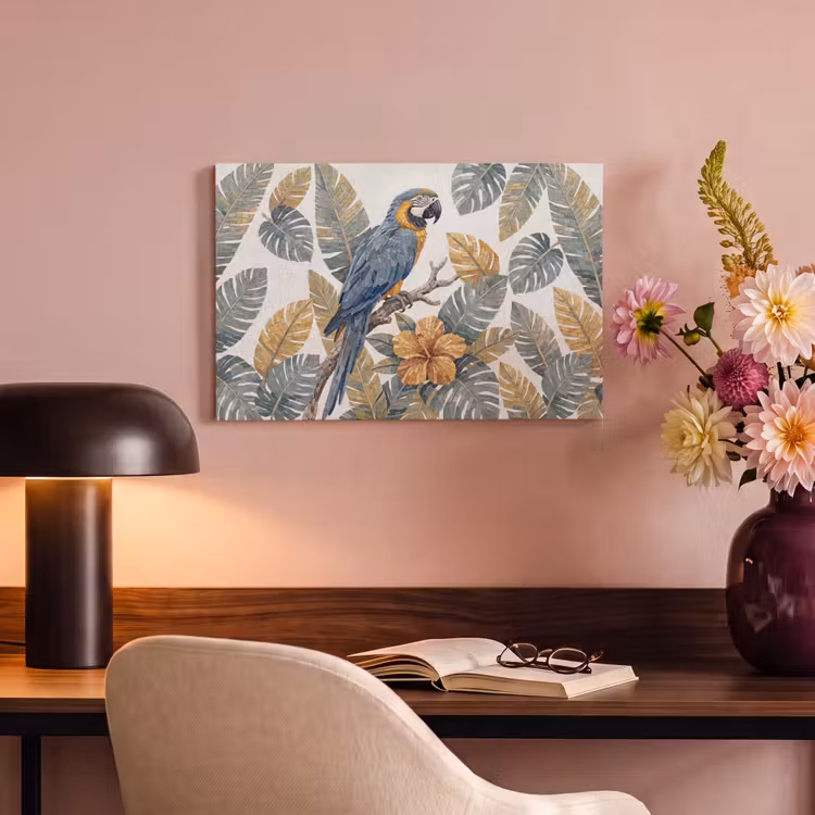 Vogel - Tak - Natuur - Mozaïek - Blauw canvas 2cm klein -sfeer4
